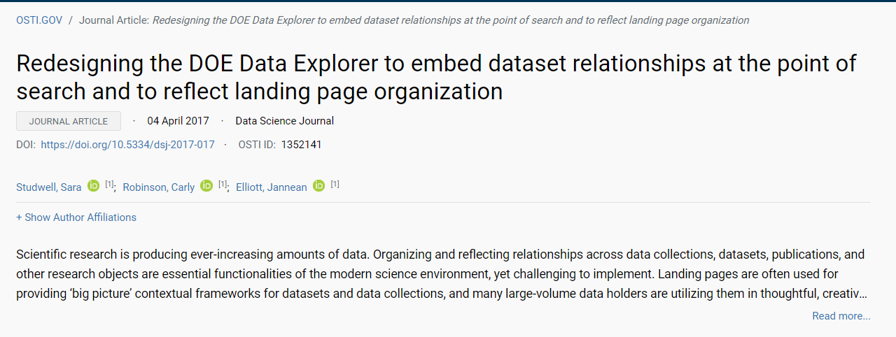 Illustration showing enhancements to OSTI.GOV Record Pages. Metadata is now displayed prominently at the top of the page.