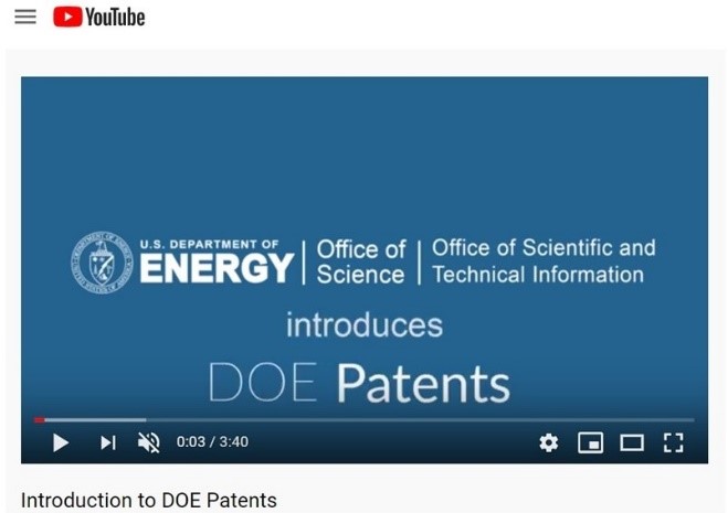 Preview image of the video titled A Video Introduction to DOE Patents. Figure 277500: Preview image of the video titled A Video Introduction to DOE Patents.