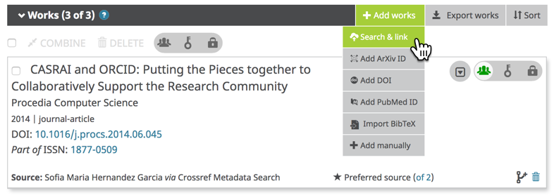 An ORCID Record's Works Section Figure 280018: Screenshot of an ORCID record's Works section