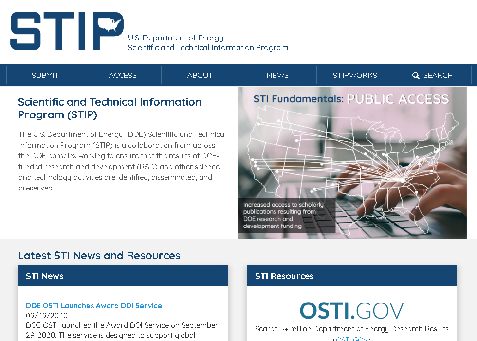 Scientific and Technical Information Program website redesign screenshot Figure 278273: Scientific and Technical Information Program website redesign screenshot