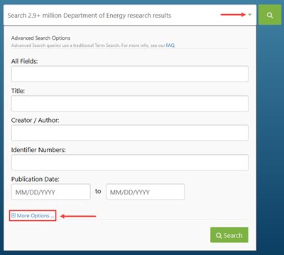Figure 273170: OSTI.GOV Advanced Search Feature - More Options