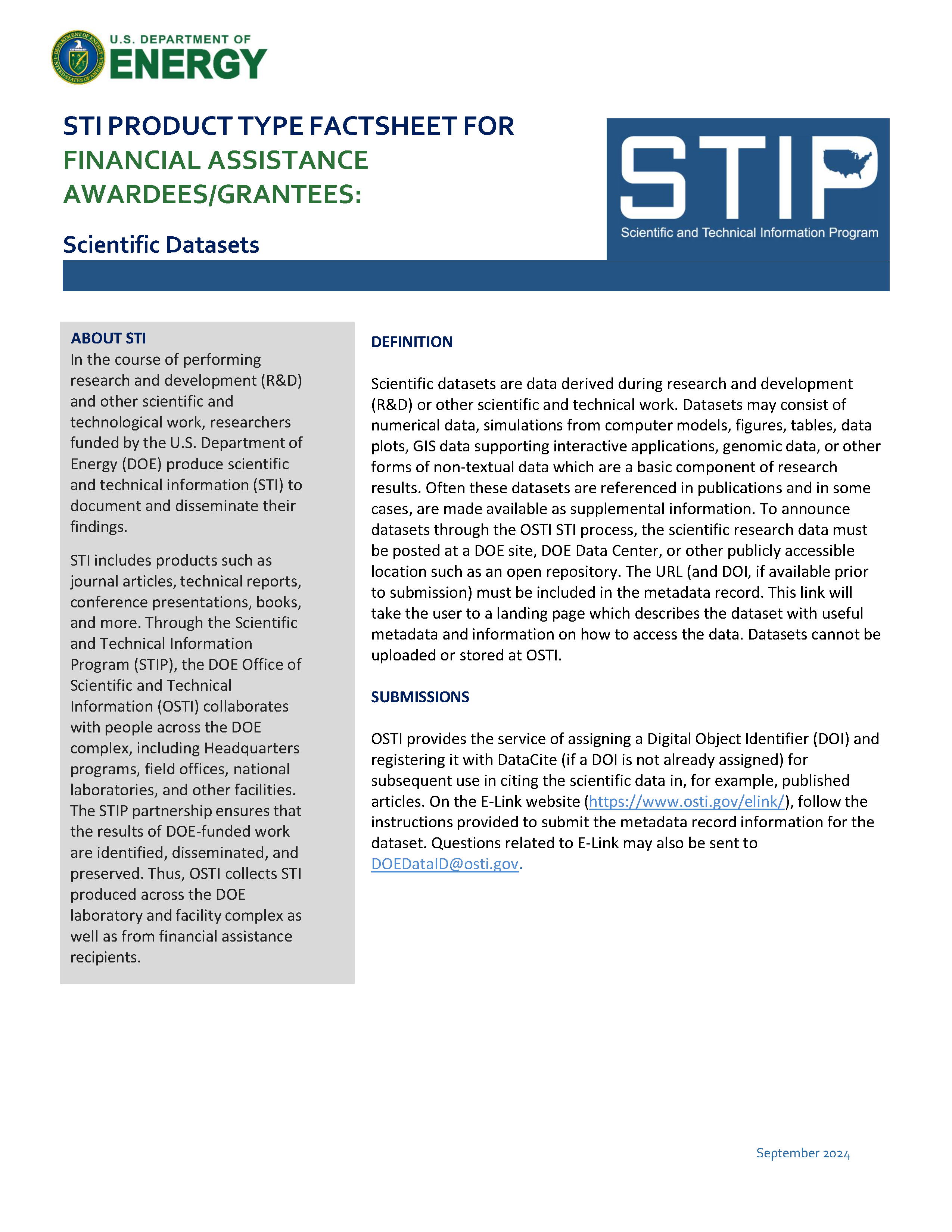 Scientific Datasets - Grantees Page 1