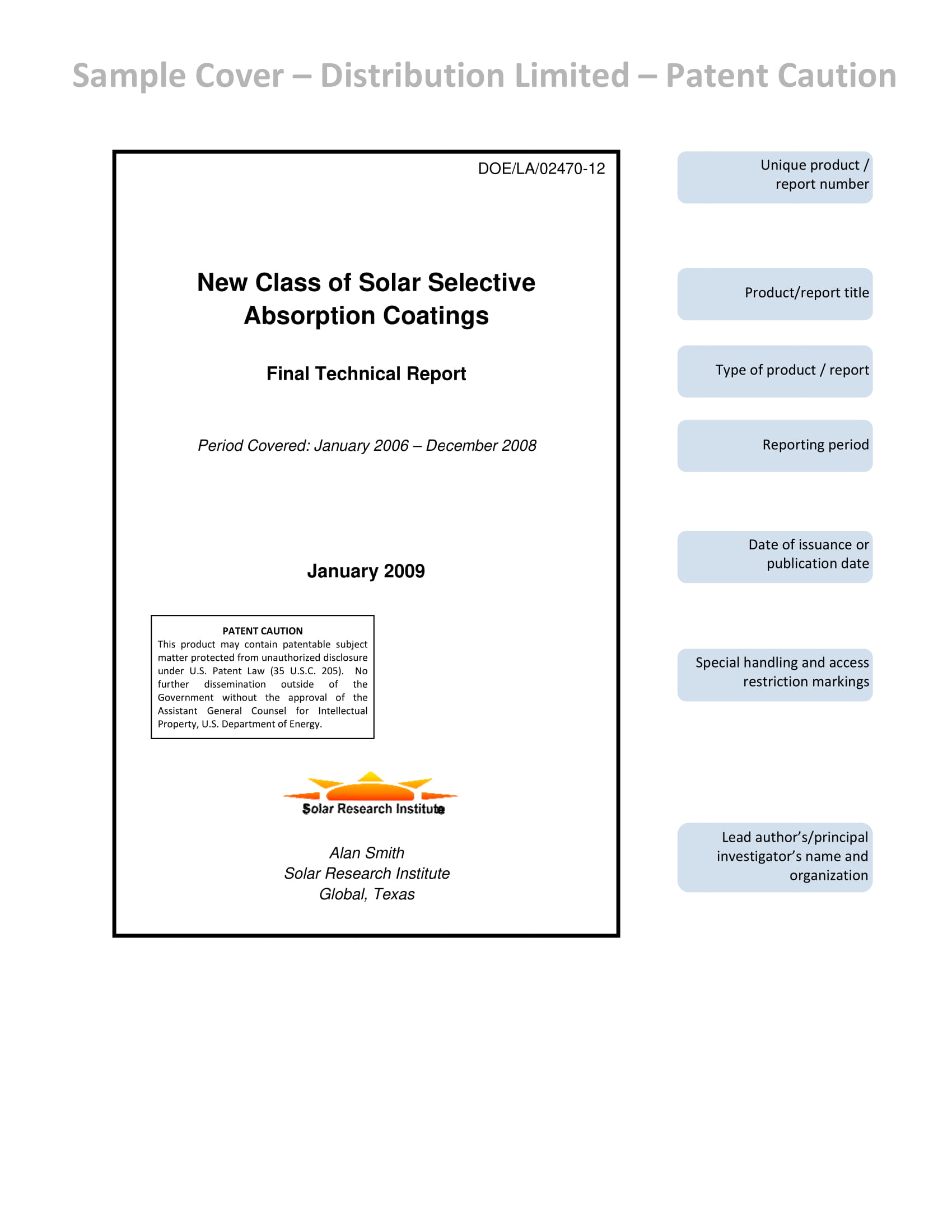 Figure 277690: Sample Cover – Distribution Limited – Patent Caution